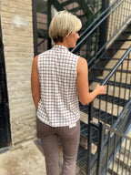 Mallory Ivory and Brown Square Print Sleeveless Blouse