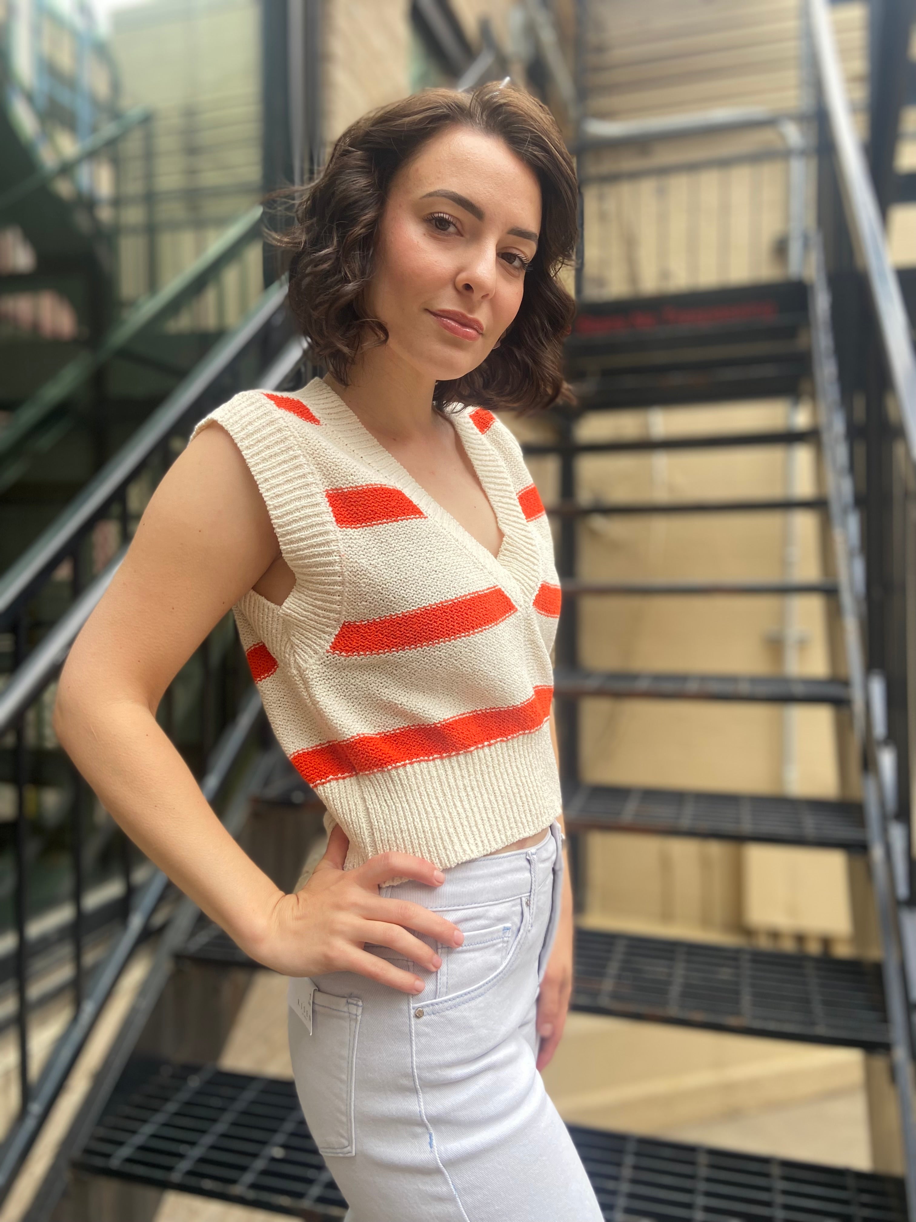 Oren Orange & Cream Stripe Sweater Vest