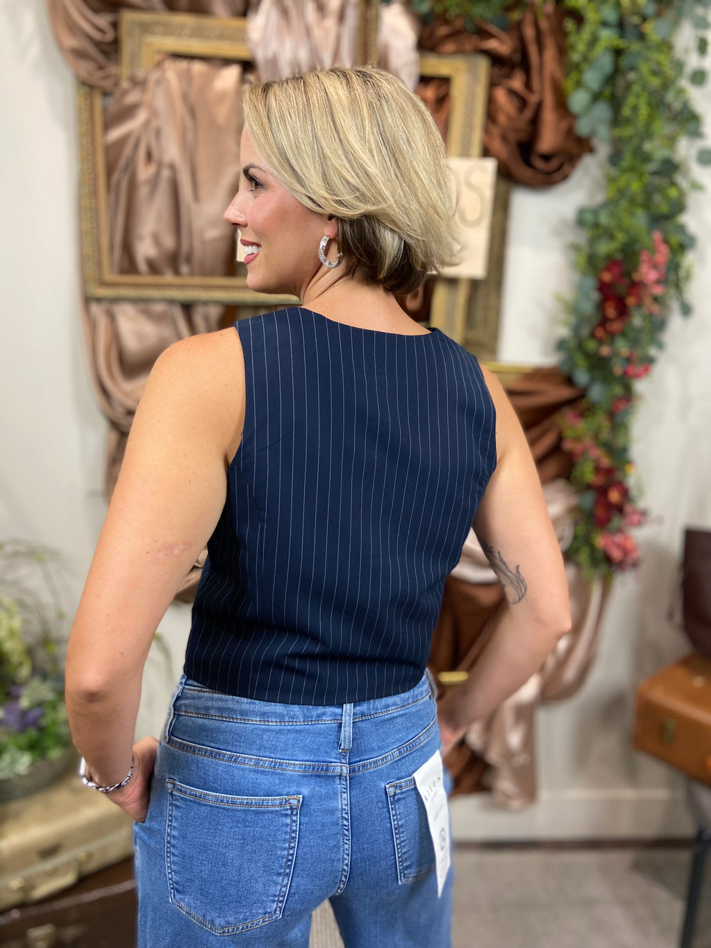 Ellie Navy Blue Pin Stripe Vest