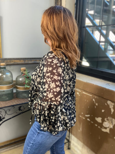 Angie Black Floral Print Blouse