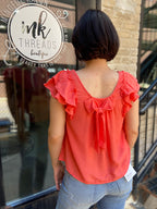 Tova Coral Ruffle Sleeve Bow Detail Top