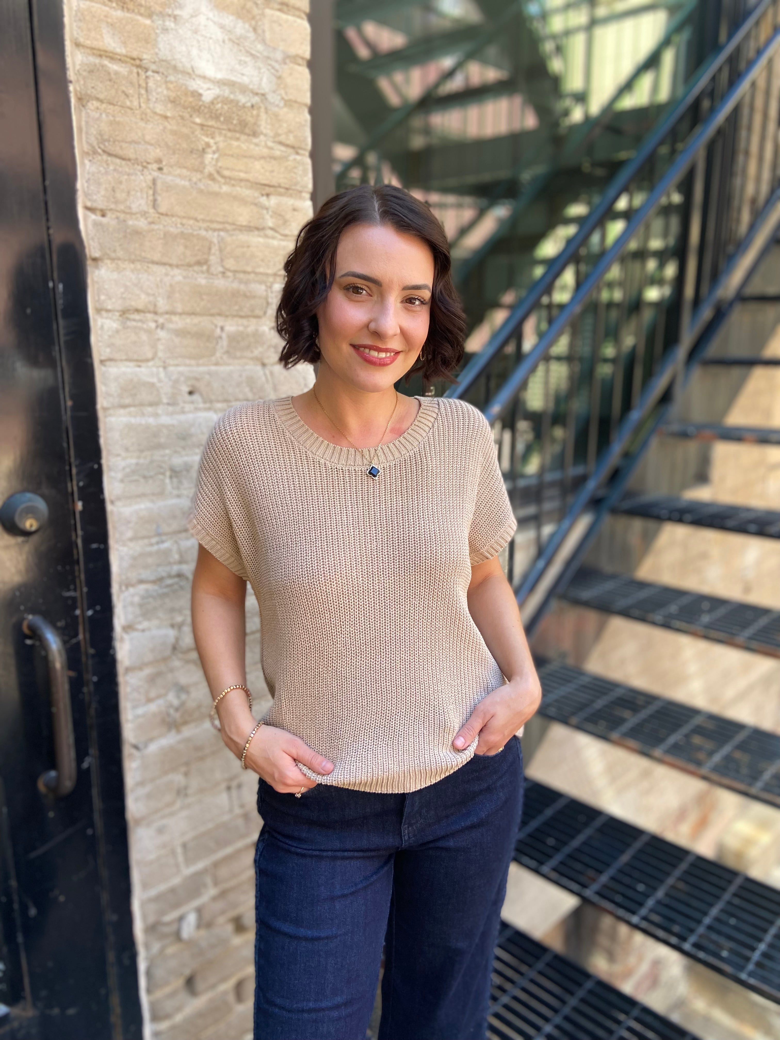 Sofee Taupe Short Sleeve Top