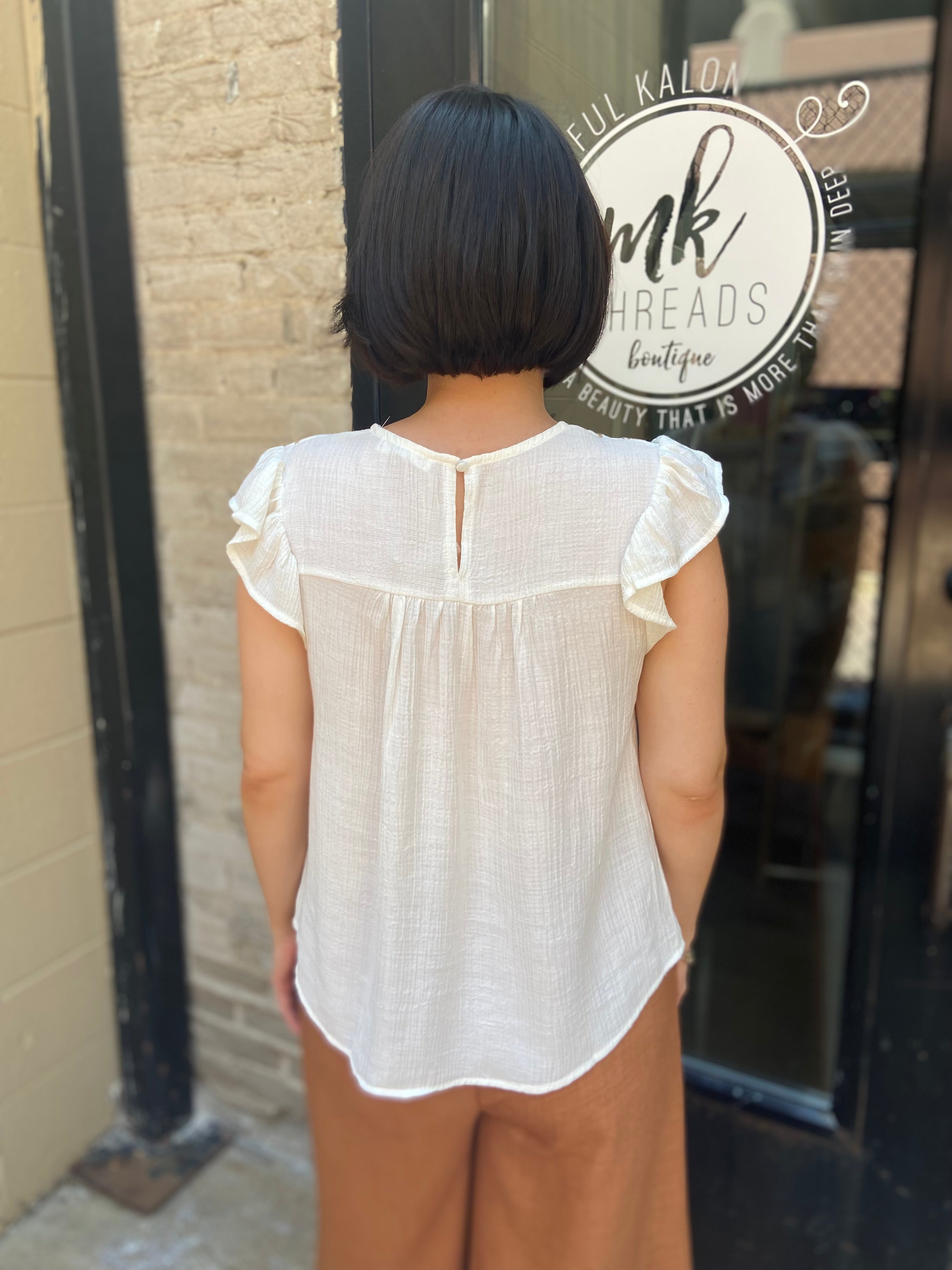 Vireo White Floral Embroidered Detail Top