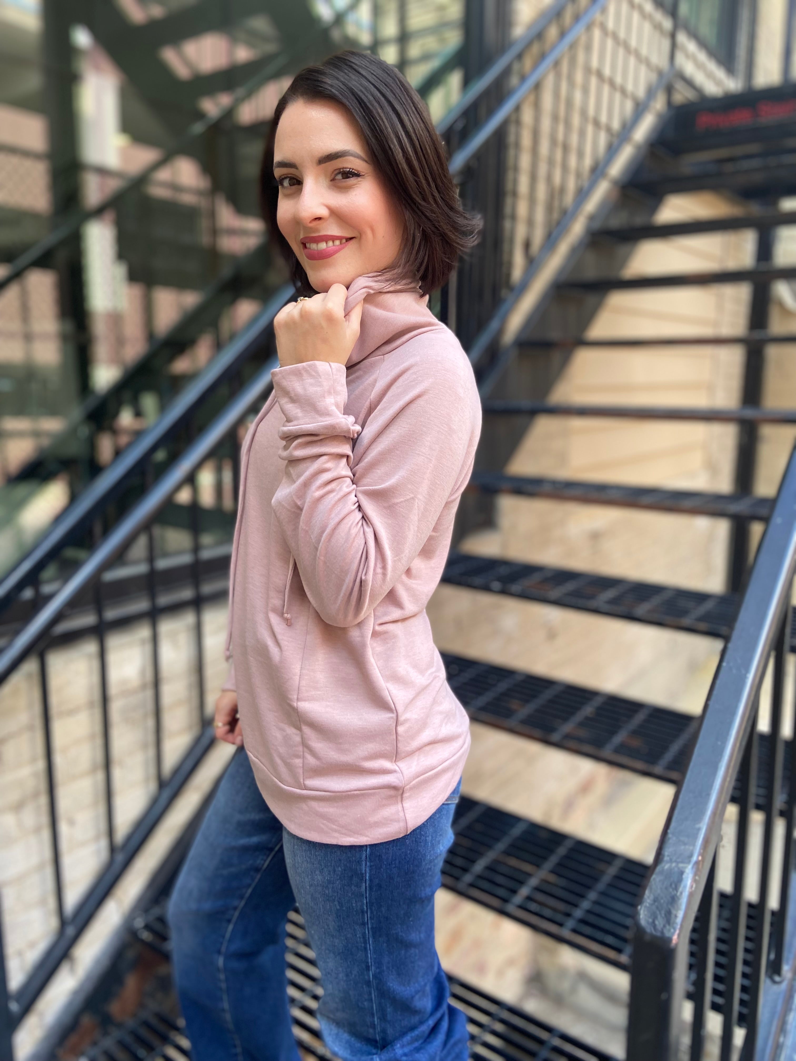 Alaina Dusty Rose Drawstring Long Sleeve