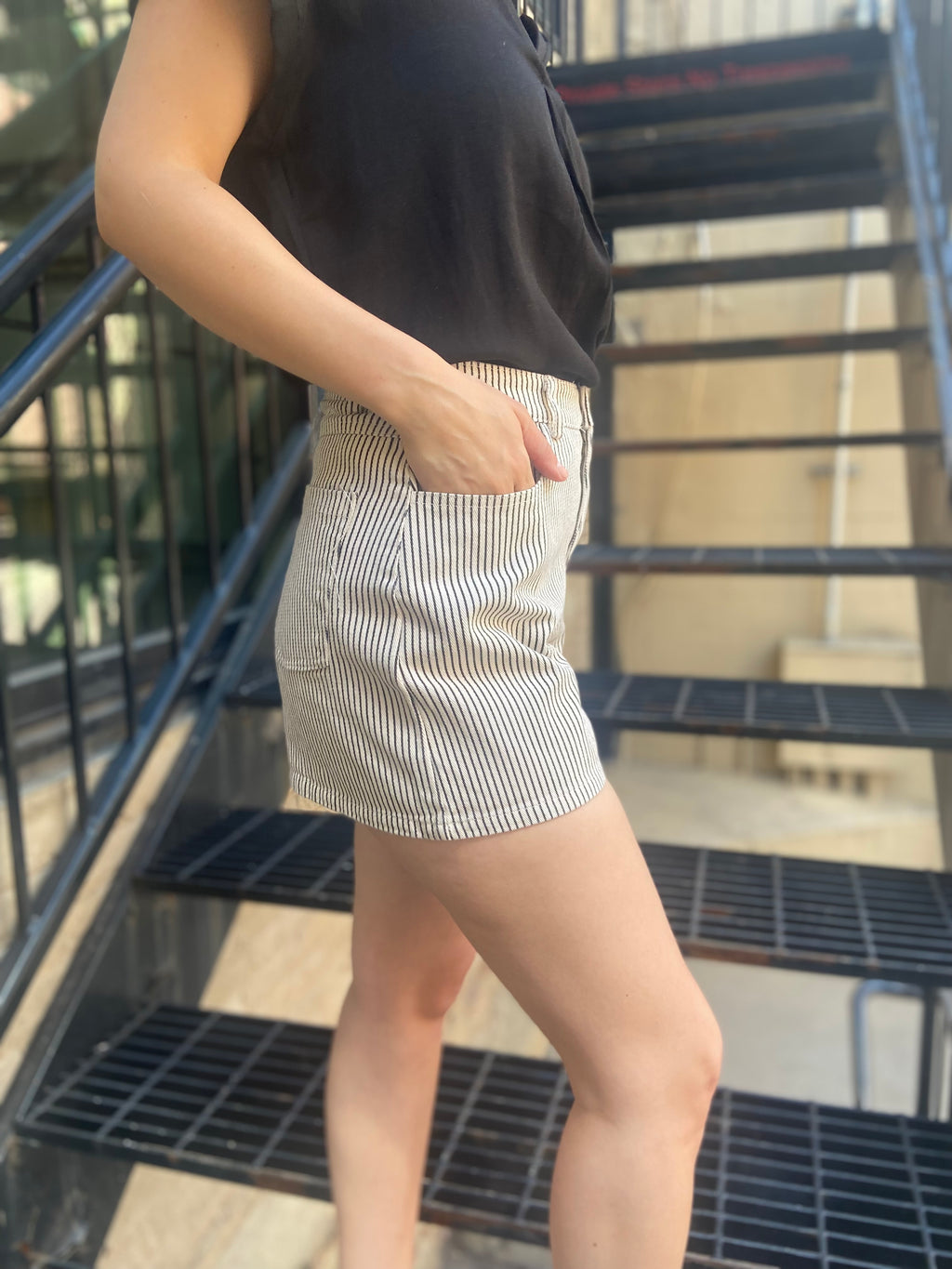 Alice Tan & Black Striped Jean Shorts