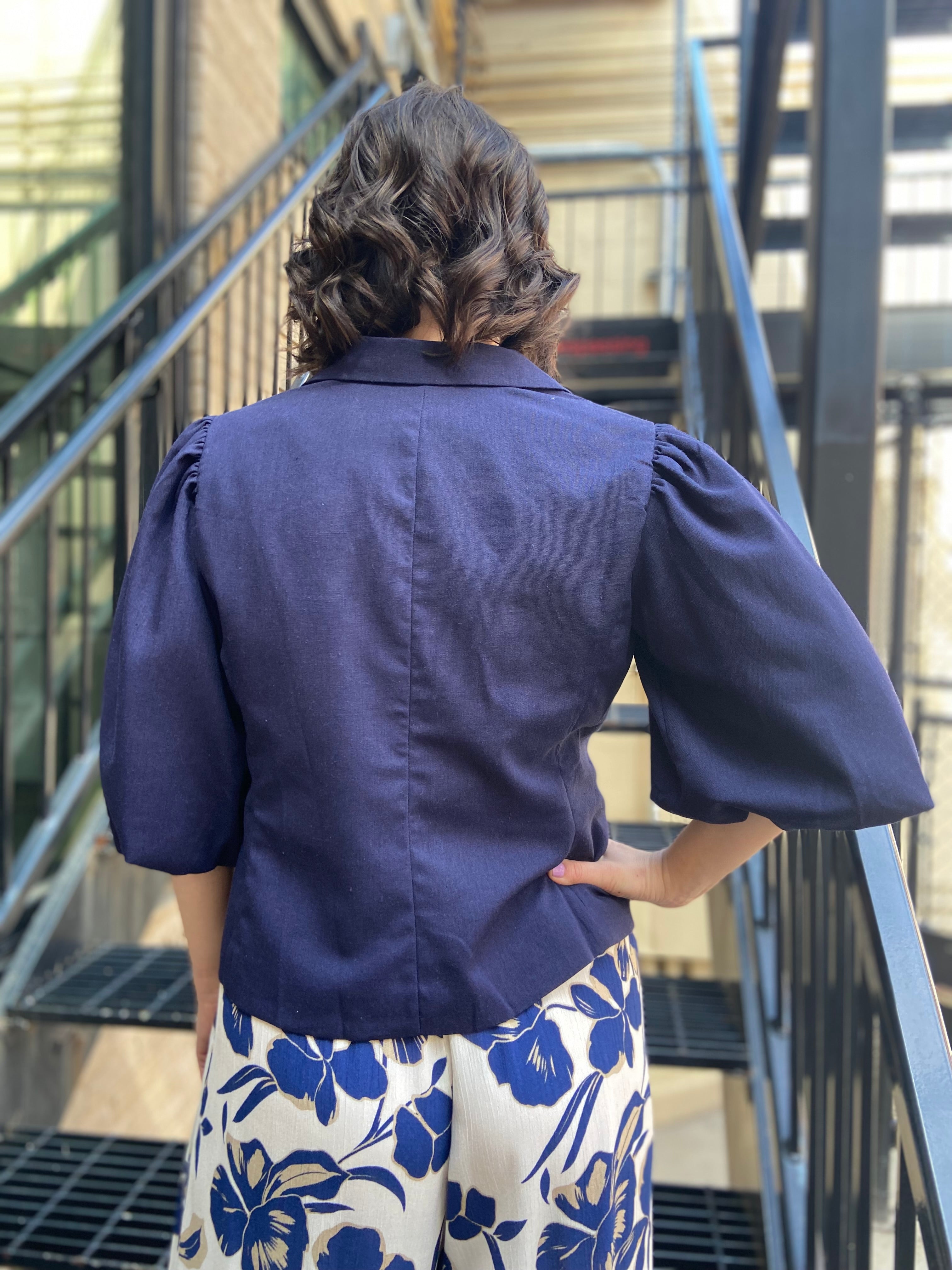 Oakley Navy Blue Bubble Sleeve Blazer Top - MK Threads Boutique