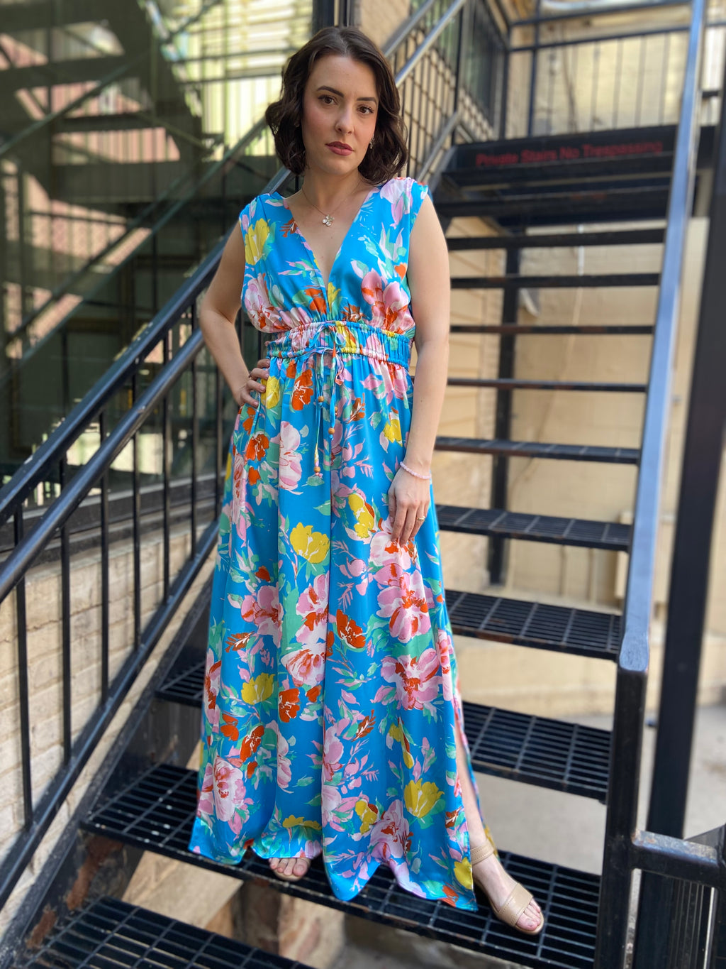 Allison Blue Floral Maxi Dress - MK Threads Boutique