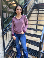 Lucy Burgundy Trim V-Neck Long Sleeve