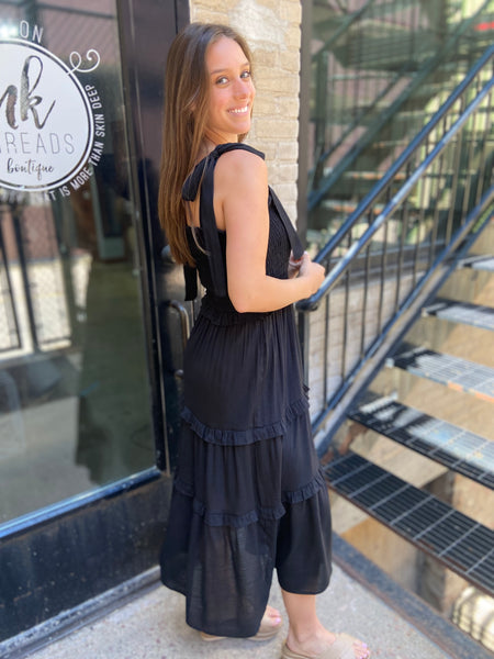 Phoebe Black Tie Shoulder Midi Dress