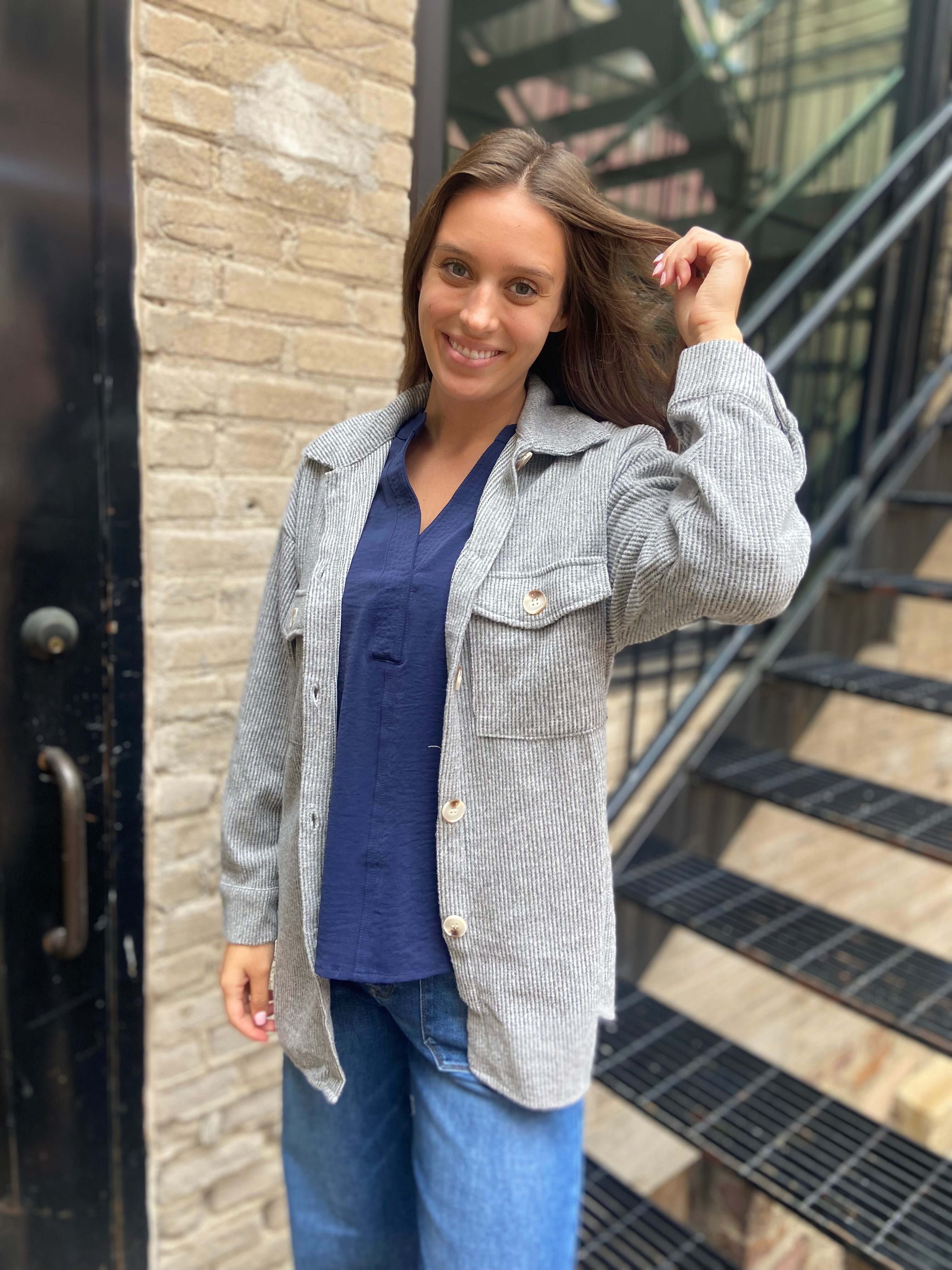 Stella Heather Gray Waffle Knit Oversized Shacket
