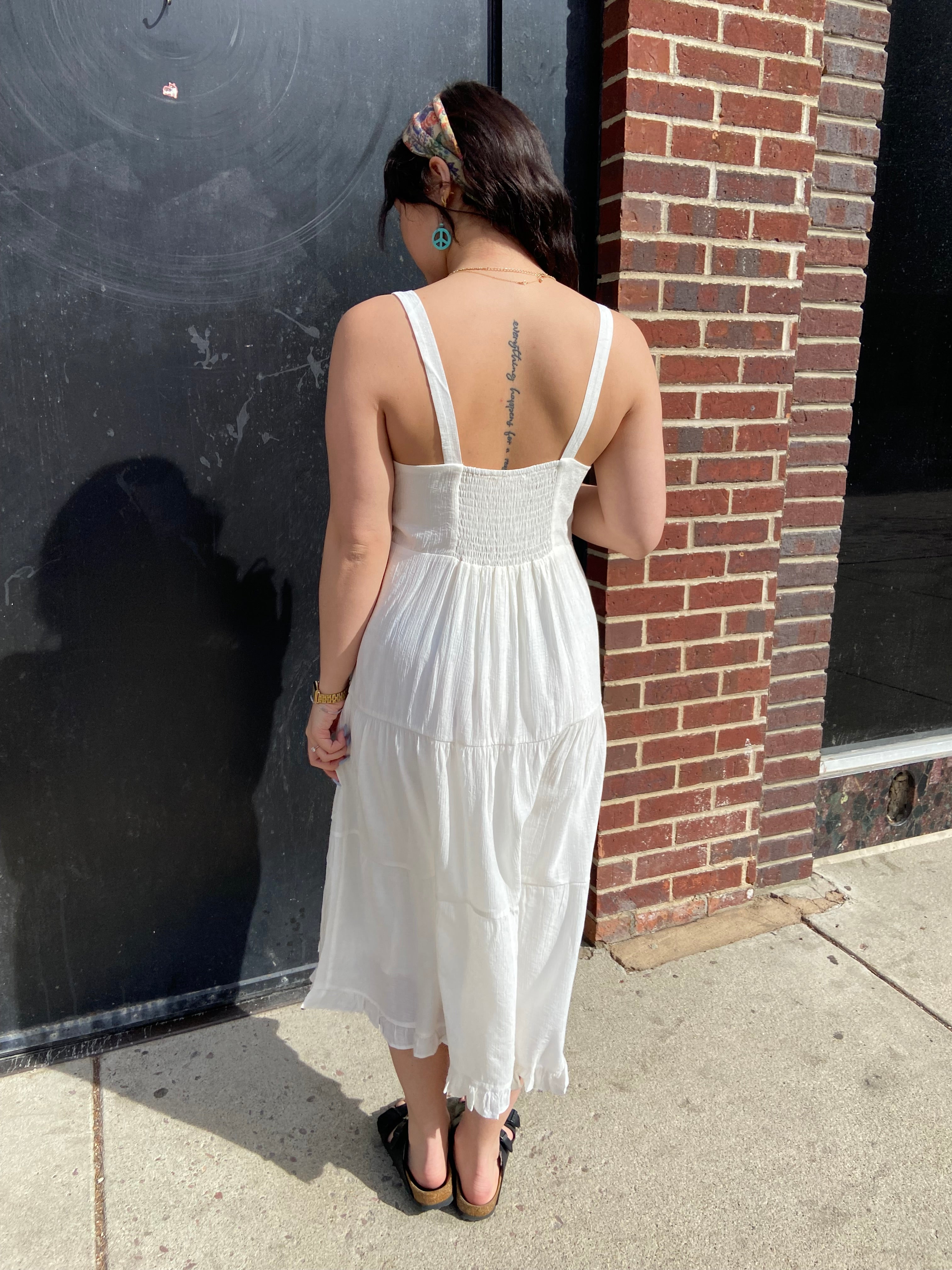 Brooke Off White Square Neck Midi Dress