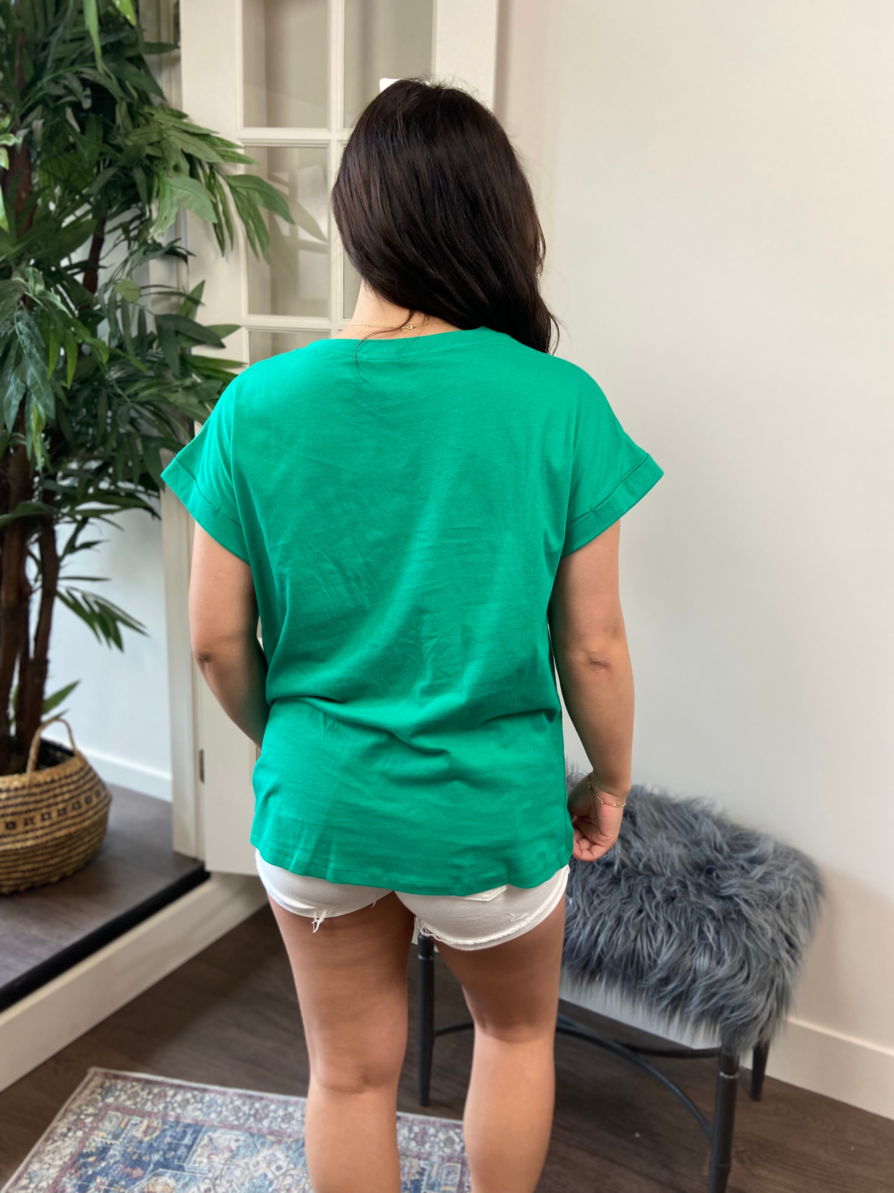 Mara Kelly Green Cuff Sleeve Shirt - MK Threads Boutique