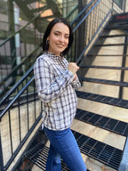 Megan Off White & Charcoal Asymmetric Flannel