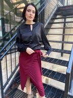 Elijah Burgundy Tie Waist Midi Skirt