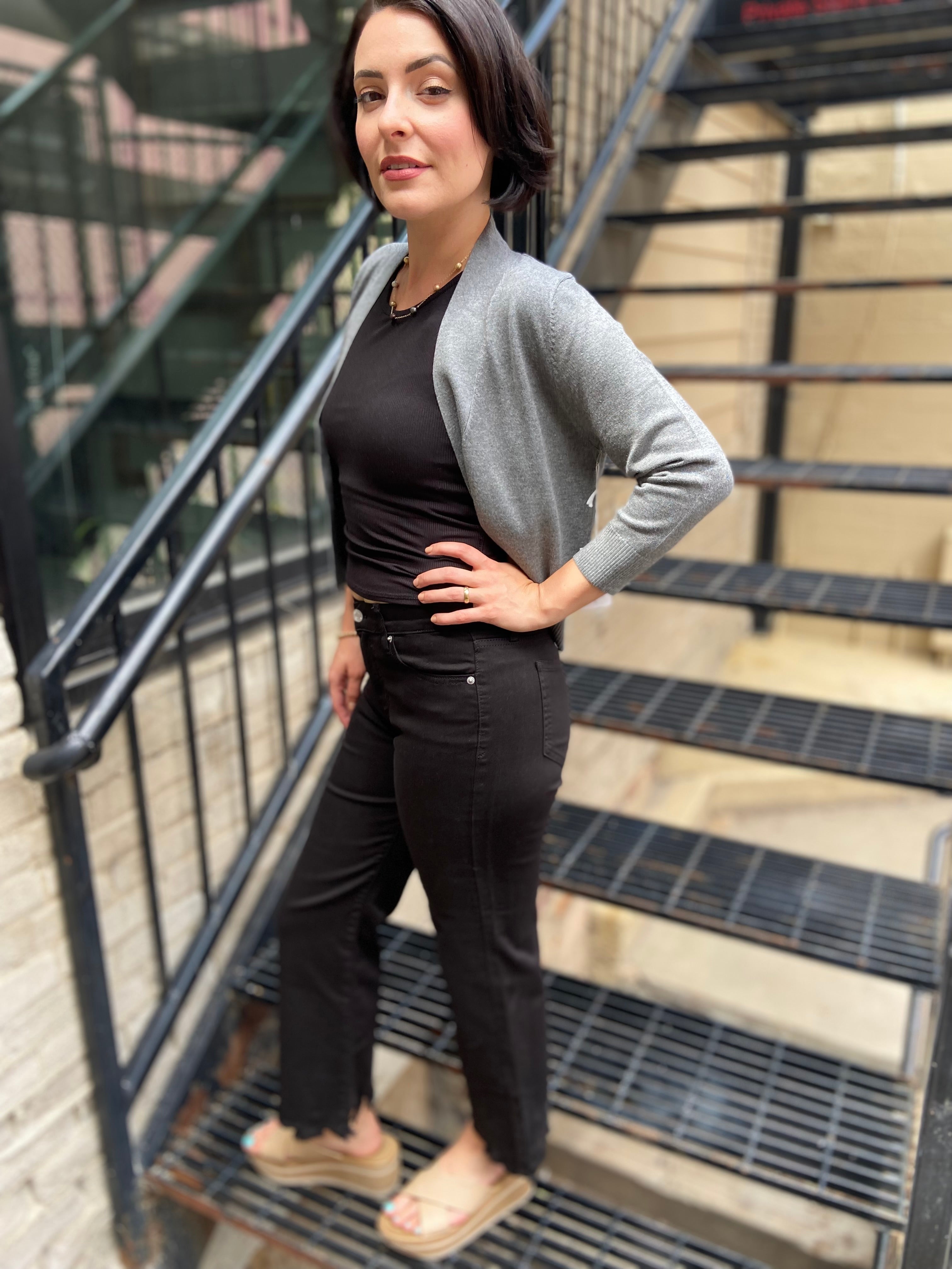 Vallie Black Mid Rise Cropped Sneak Peek Jeans