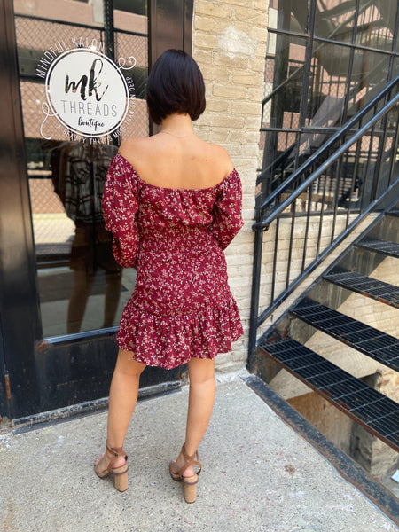 Maren Burgundy Floral Dress