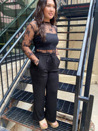 Jodie Black Ribbed Drawstring Pants - MK Threads Boutique