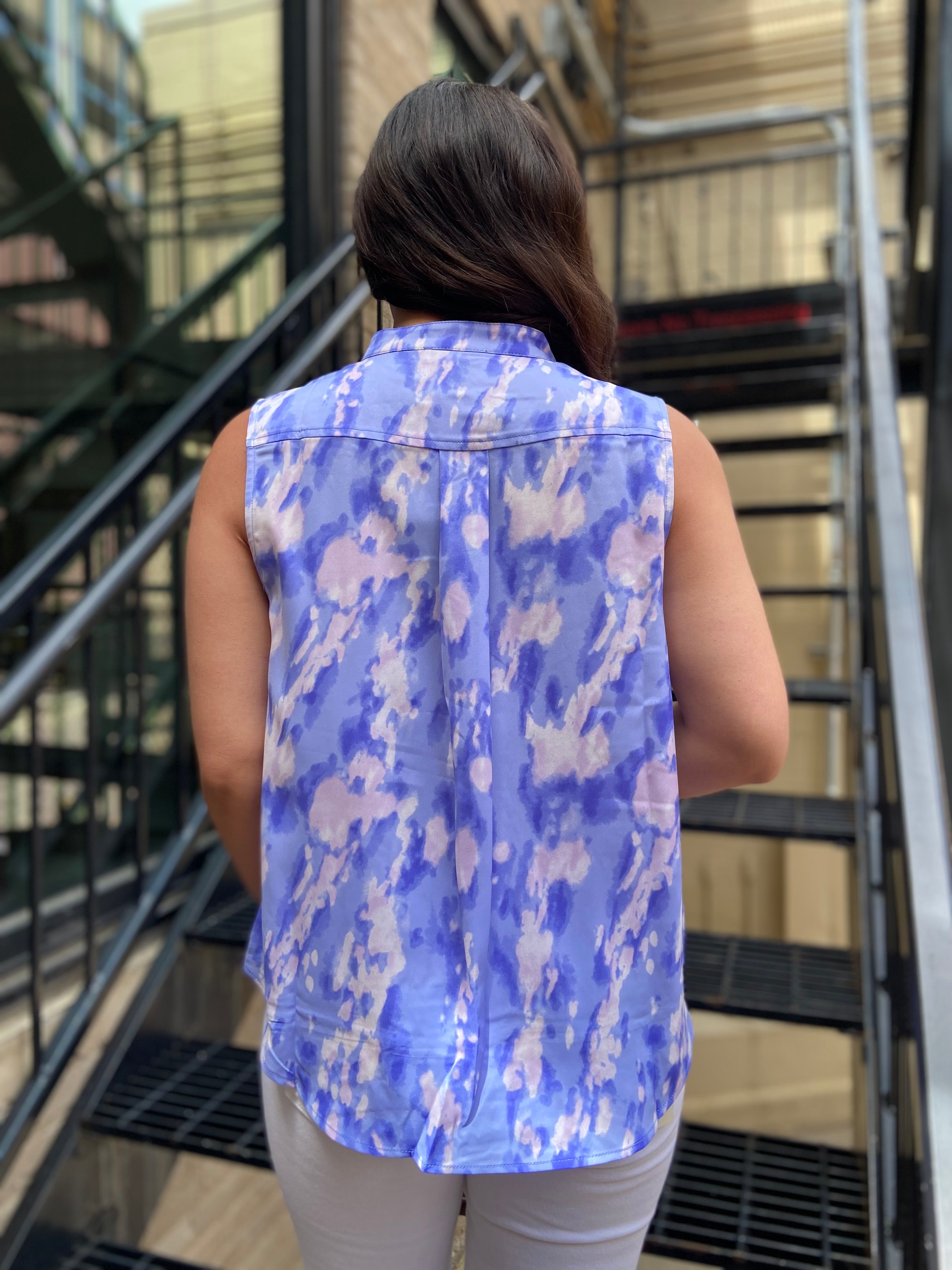 Kael Purple & Pink Satin Sleeveless Blouse - MK Threads Boutique