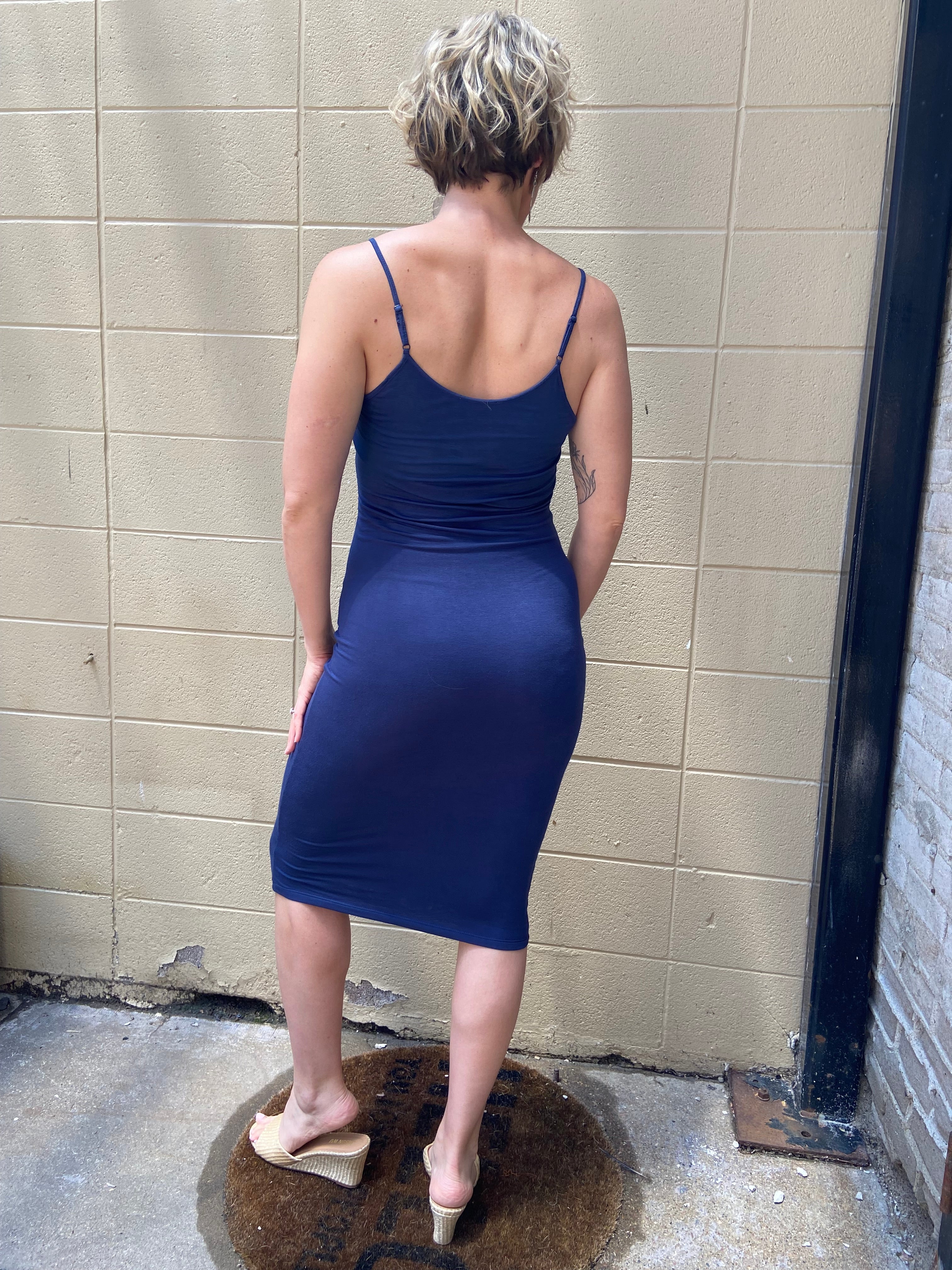 Darla Dark Navy Soft Bodycon Midi Dress - MK Threads Boutique