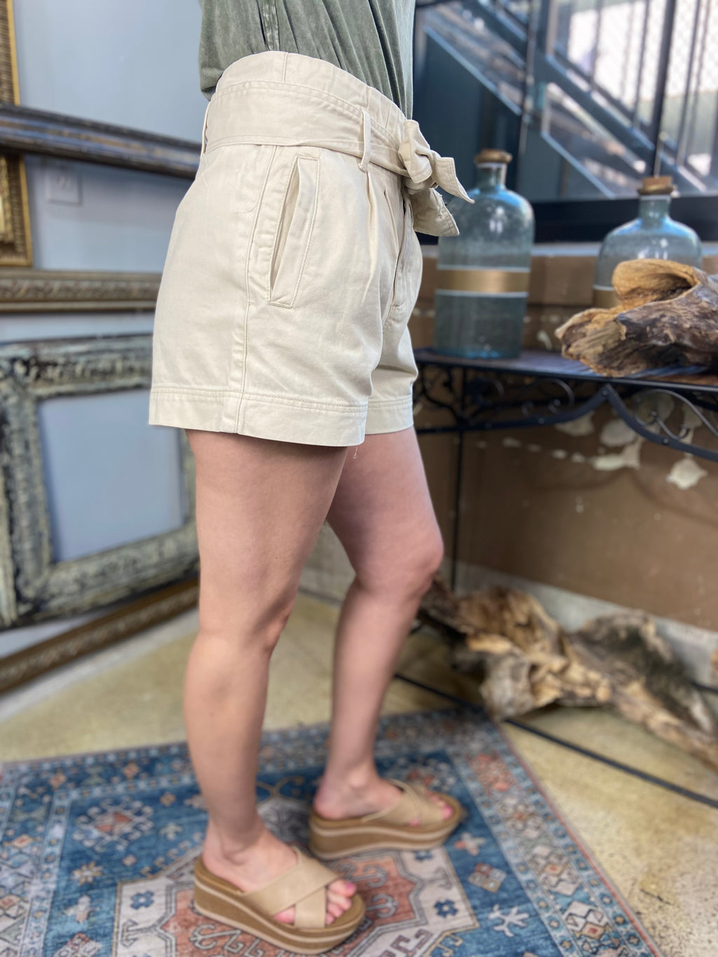 Cai Beige Front Tie Shorts