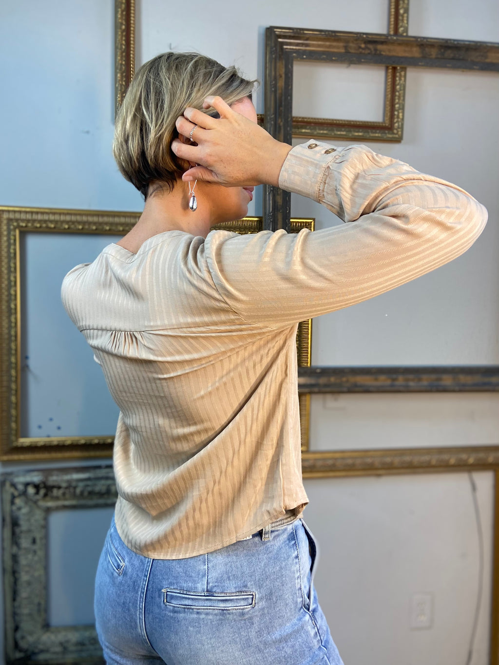 Everly Khaki Pleated Texture Blouse