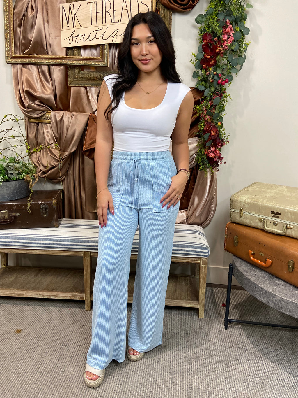 Wayne Light Blue Wide Leg Sweat Pants