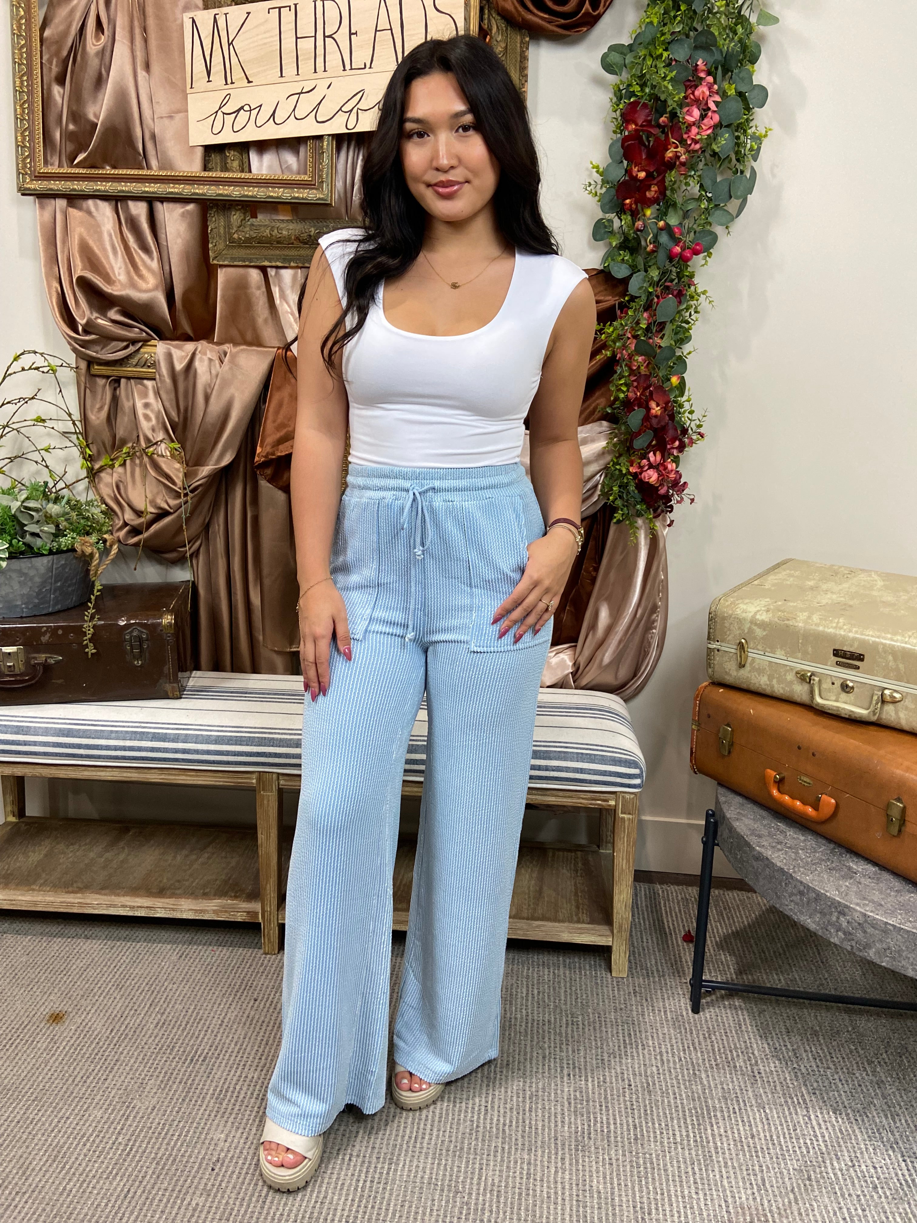 Wayne Light Blue Wide Leg Sweat Pants