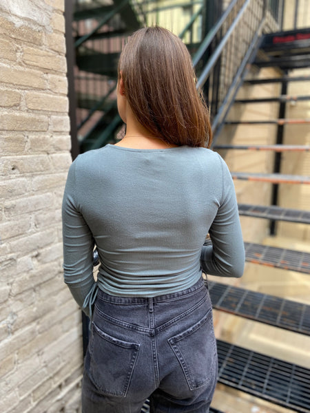 Midwest Slate Green Square Neck Top