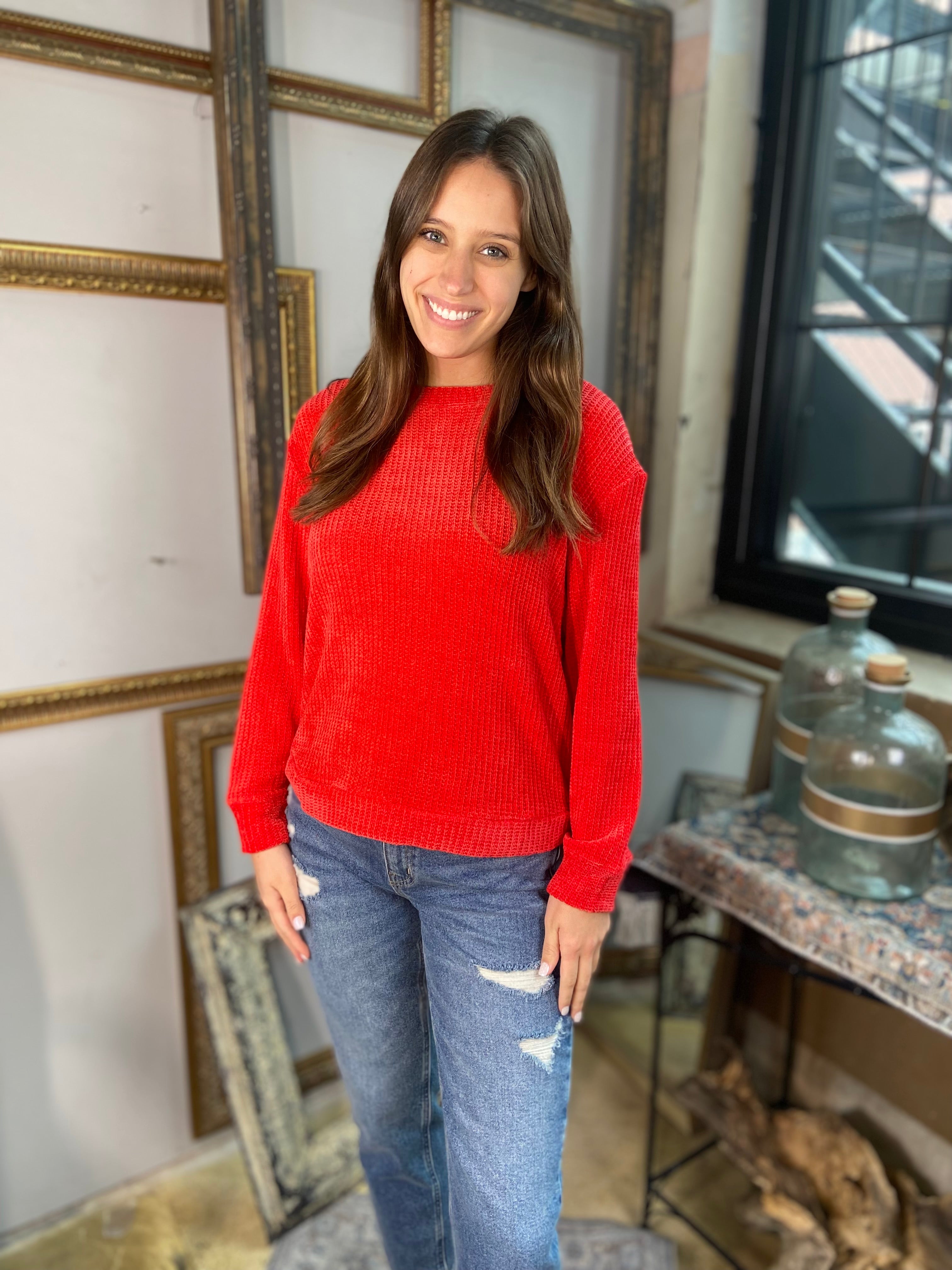 Kayla Ruby Chenille Waffle Round Neck Sweater