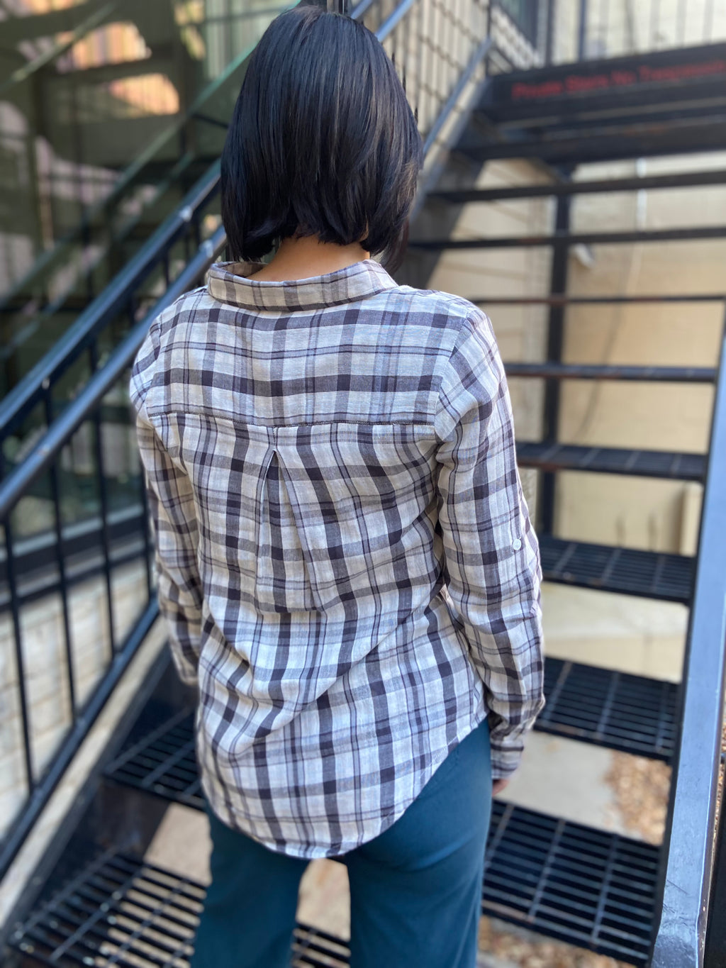 Erin Off White & Charcoal Pocket Flannel