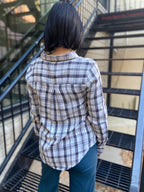 Erin Off White & Charcoal Pocket Flannel