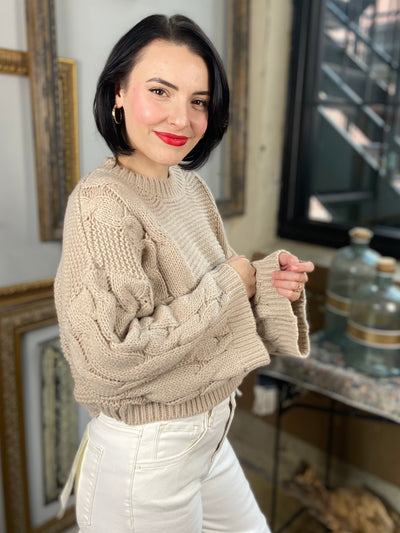 James Beige Cable Knit Loose Sweater