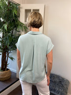 Celeste Sage Collard Cuffed Linen Top - MK Threads Boutique