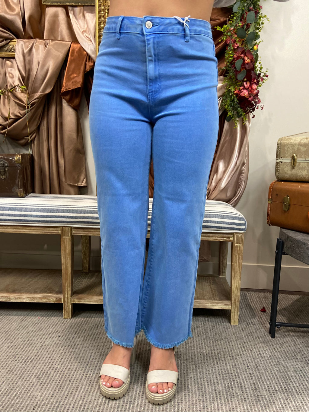 Allie Blue Frayed Straight Leg Zenana Jeans