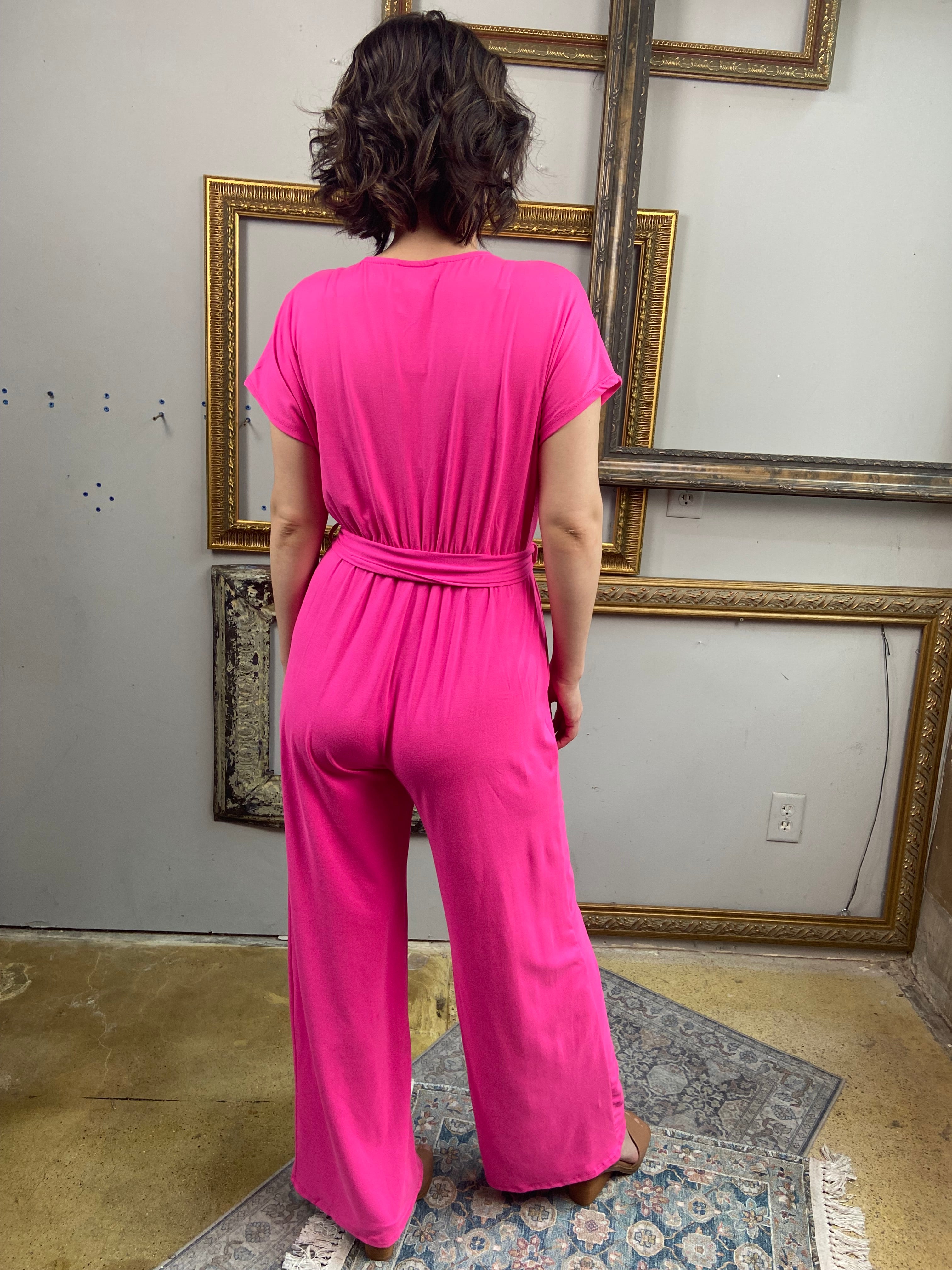 Calista Fuchsia Belted Jumpsuit - MK Threads Boutique