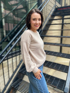 Stellie Taupe Crewneck Long Sleeve Top