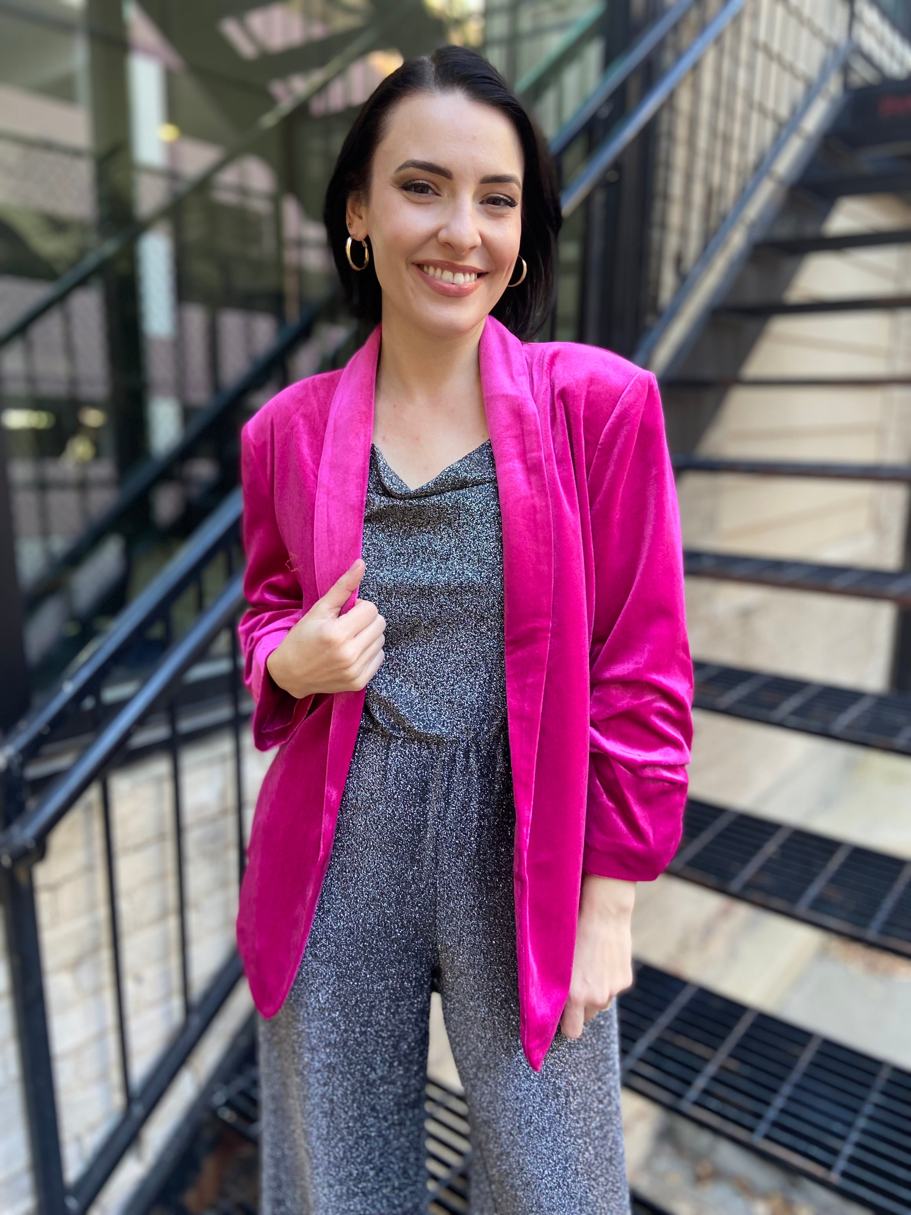 Finley Hot Pink Velvet Blazer Jacket