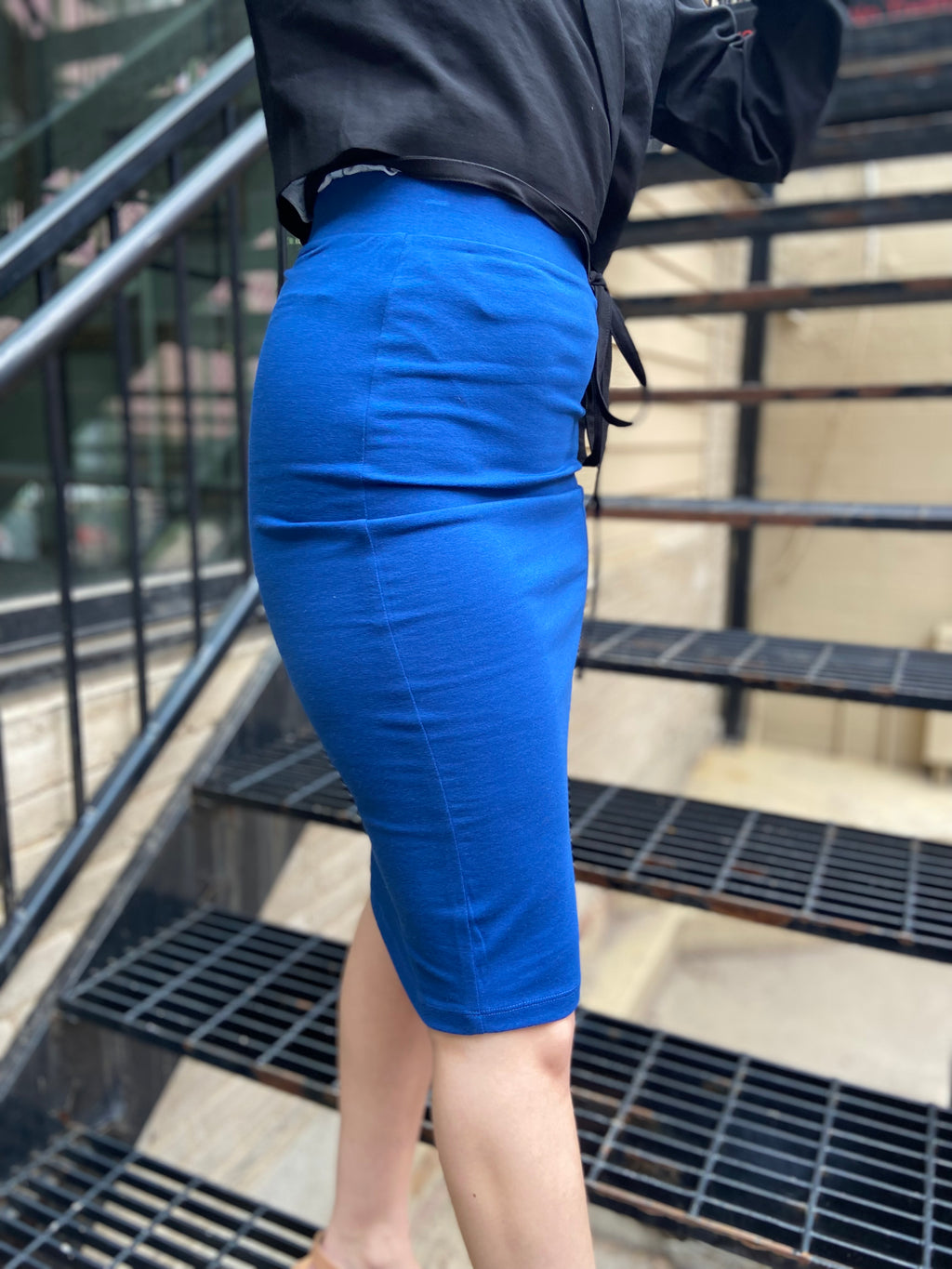 Cassie Navy Blue Spandex Pencil Skirt