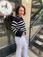 Perry Black Striped Stitching Detail Sweater
