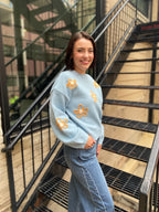 Monty Blue & Orange Flower Knit Sweater