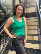 Rula Green Double Line V Neck Tank Top - MK Threads Boutique