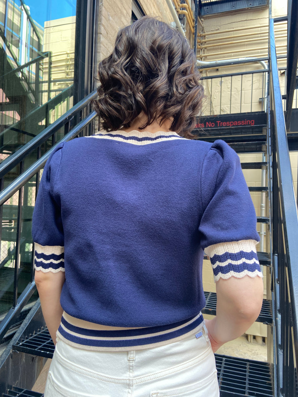 Jane Navy Blue White Trim Sweater Top - MK Threads Boutique