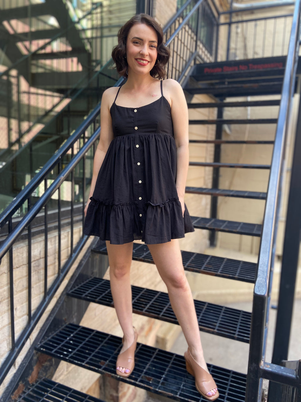 Katie Black Button Down Mini Dress - MK Threads Boutique