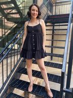 Katie Black Button Down Mini Dress - MK Threads Boutique