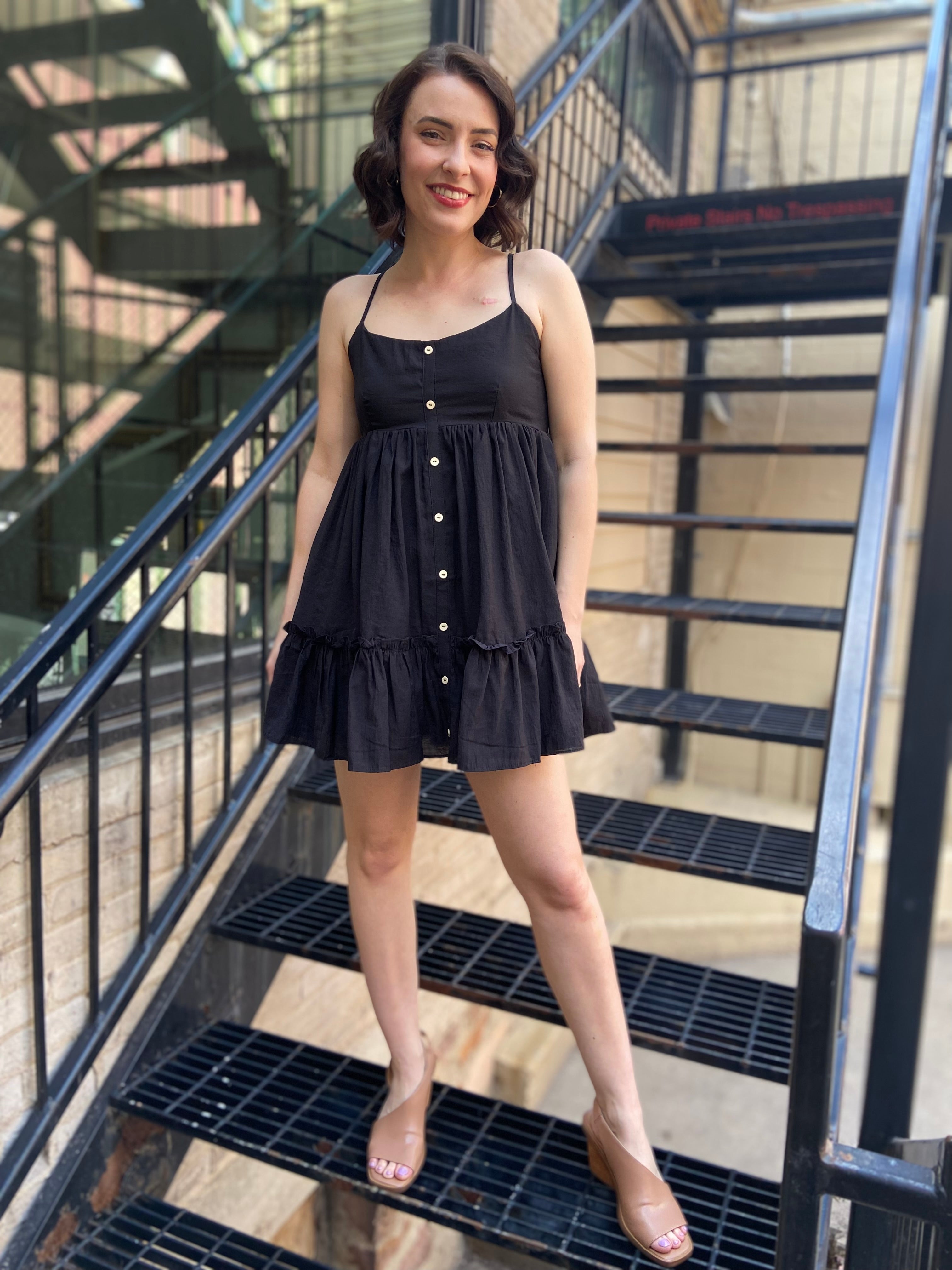 Katie Black Button Down Mini Dress - MK Threads Boutique