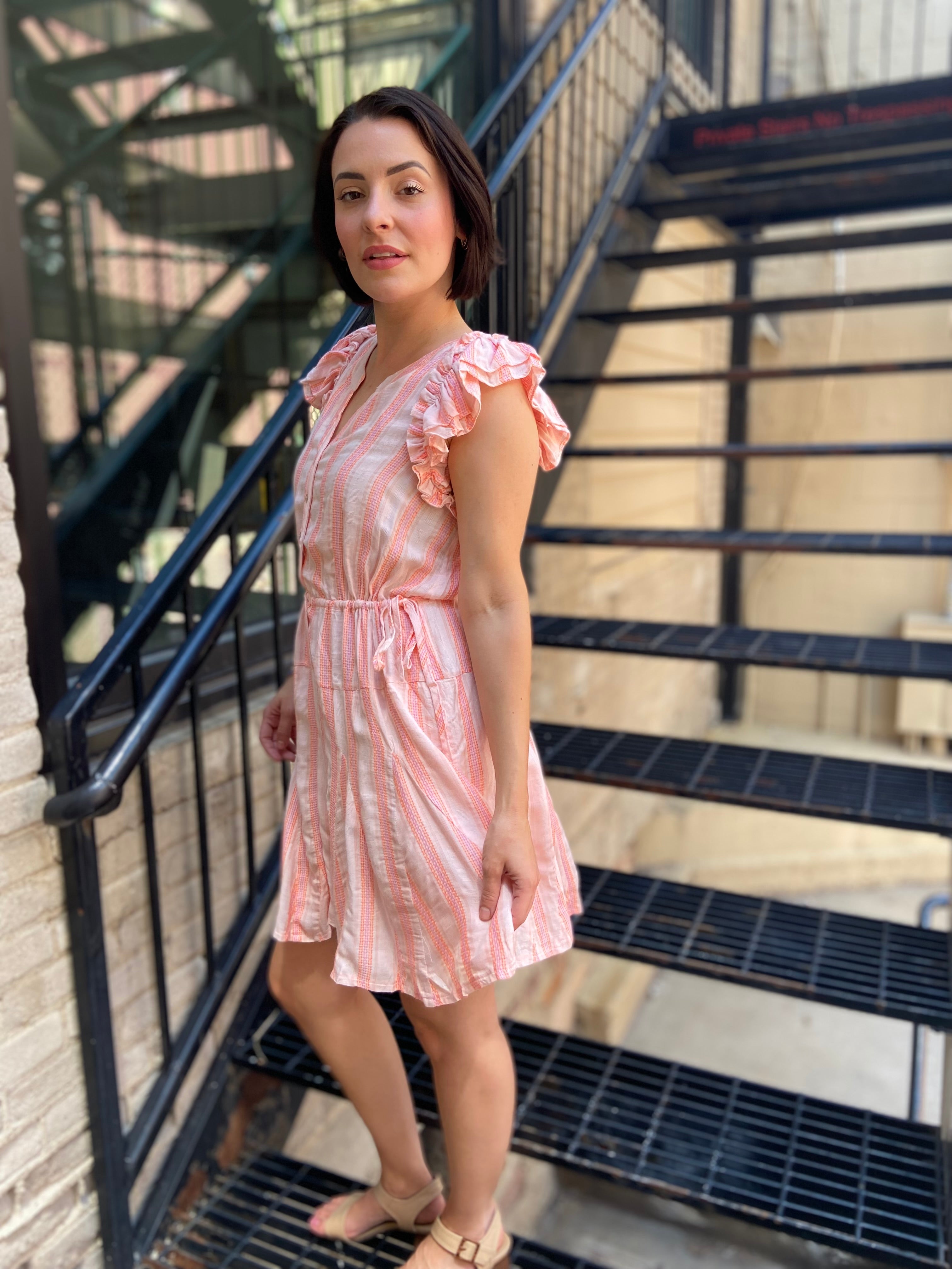 Siena Coral Striped Tie Waist Mini Dress