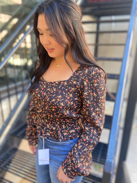 Demi Floral Long Sleeve Cropped Top