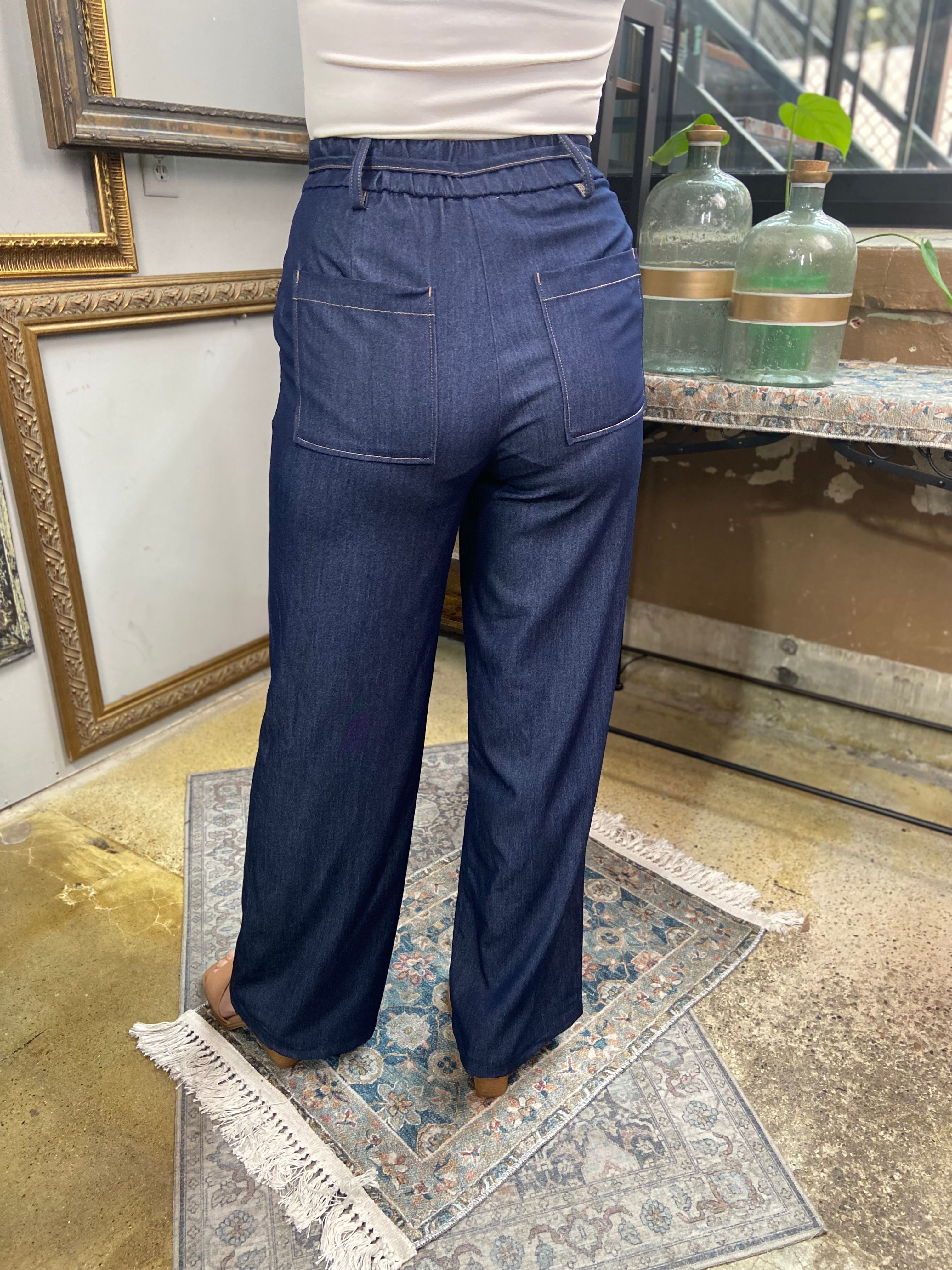 Felix Denim High Waisted Drawstring Pants - MK Threads Boutique