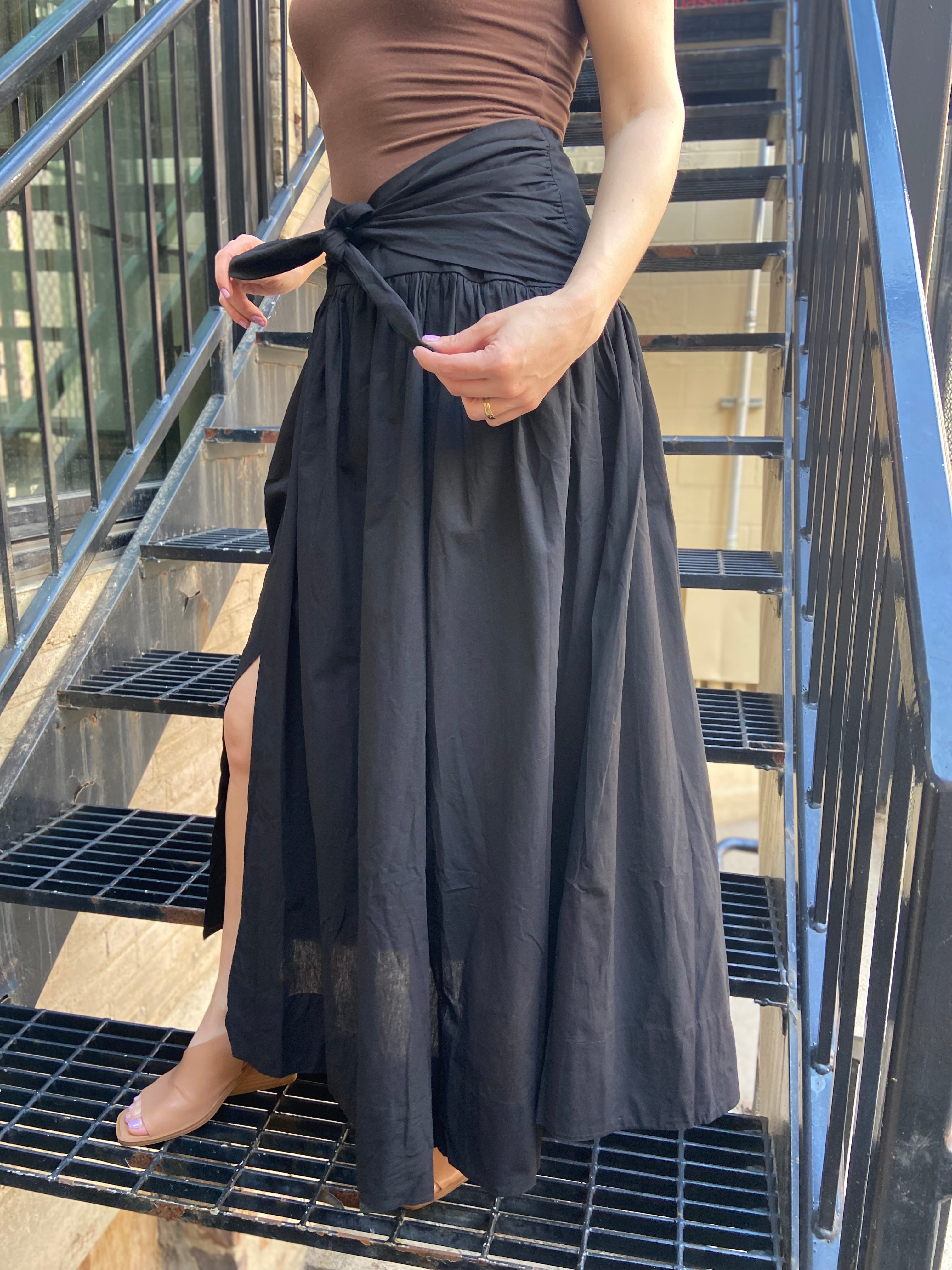 Lillie Black Midi Slit Skirt - MK Threads Boutique