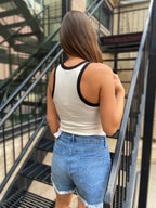 Idris White & Black Trim Knit Tank Top